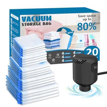 Imagem de kissleaf Pacote com 20 sacos de vedação a vácuo para roupas com bomba de ar elétrica, sacos de armazenamento a vácuo economizadores de espaço para roupas, colchões, cobertores, edredons, travesseiros