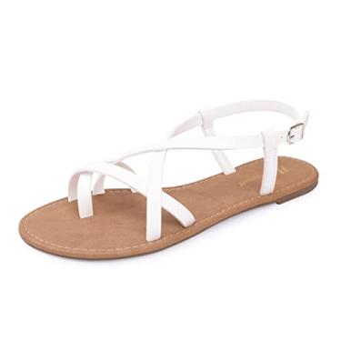 Imagem de Sandália feminina gladiadora rasteira pescador com tiras e tira no tornozelo, Branco novo, 6.5