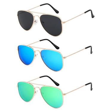 Imagem de Yogo Vision Óculos de sol aviador polarizados para crianças, óculos de sol clássicos para meninas e meninos (pacote com 3)