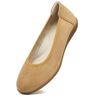 Imagem de DeYashopin Sapatilhas femininas antiderrapantes para ocasiões elegantes, caminhadas e dirigir, leves e flexíveis para conforto, Camurça bege, 35