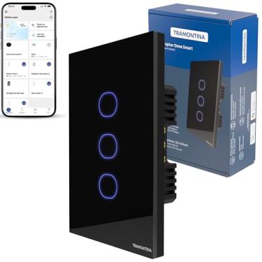 Imagem de Tramontina Interruptor Inteligente Touch Smart Wi-Fi ​Preto com ​3 Tecla​s Compatível com Alexa - Onne
