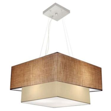 Imagem de Lustre Pendente Duplo Quadrado Vivare Md-4066 Cúpula Em Tecido 50x35cm - Bivolt Palha-bege 127/220v
