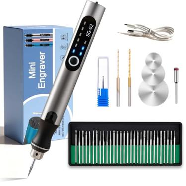 Imagem de VQVYBXN Máquina de gravação recarregável por USB, caneta com 35 bits, mini gravador elétrico, ferramentas rotativas, sem fio, joias gravadas, pedras, metal, plástico, madeira, resina, modelo
