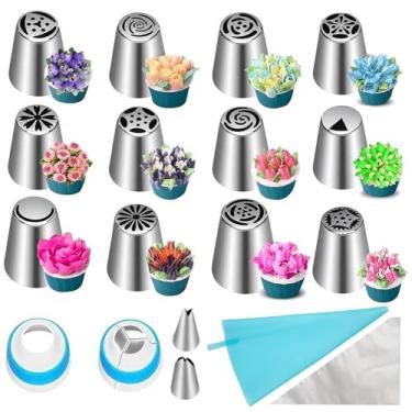 Imagem de Sacos para confeitar sacos de confeitaria, 100 peças a 30,5 cm, com 6 pontas de decoração, 2 sacos para decoração de bolos e cupcake, descartáveis para decoração de bolos, reutilizáveis para biscoitos (30,5 cm)