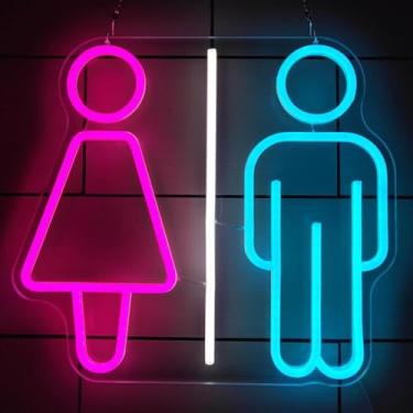 Imagem de Sinal De Neon Para Banheiro, Luzes De Neon Reguláveis Para Banheiro Feminino Esquerdo Masculino Direito, Decoração De Parede De Banheiro Usb Led Sinais Luminosos, A, 36x32cm