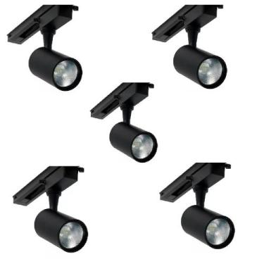 Imagem de Kit 5 Spots Led Para Trilho Preto 10W 3000K Luz Amarela - DICROICA, 3