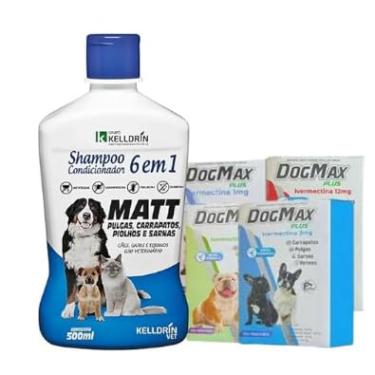 Imagem de Kit tratamento - Remédio para pulgas, carrapatos, vermes e sarna 4 Comprimidos + Shampoo 6 em 1 (6 a 15kg)