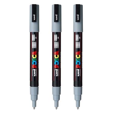 Imagem de posca Marcadores de tinta à base de água PC-3M, ponta fina reversível (0,9-1,3 mm), cinza, 3 unidades