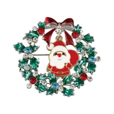 Imagem de Broche de lapela para mulheres e homens - Folha de azevinho verde esmaltado, árvore de Natal, Papai Noel, bengala doce, floco de neve, broches pendurados, joias modernas para roupas, 1.5 Inches, Metal