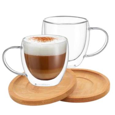 Imagem de Xicaras Vidro Duplo 140ml Com Pires Caneca Parede Dupla 2un - Majestic