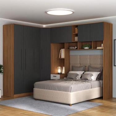 Imagem de Guarda-Roupa Casal Modulado Lugano 8 Portas 3 Gavetas Nogal/Grafite - 