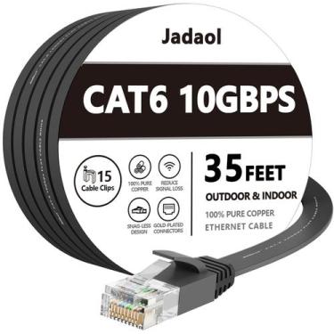 Imagem de Cabo Ethernet Jadaol Cat 6 35 pés 10 Gbps externo/interno preto
