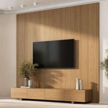 Imagem de Rack com Painel para Tv até 86 Polegadas Liso 240x250cm Aruá Cabecasa Madeiraoriginals Jatoba