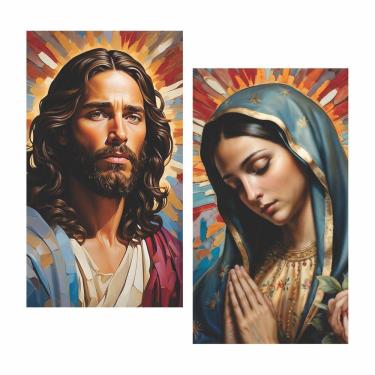 Imagem de Quadro Decorativo Jesus Cristo Nossa Senhora Maria Católico