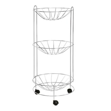 Imagem de Fruteira de Chão Tripla com Rodas Cestos Redondo Cromado Organização Cozinha