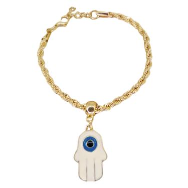 Imagem de Pulseira Cordão Proteção Mão Hamsá Olho Grego Dourada