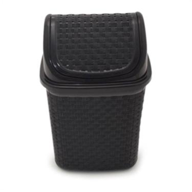 Imagem de Lixeira De Pia Prática Preta Tampa Basculante Rattan 4,5 Lts