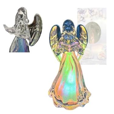 Imagem de Enfeite de Natal, Luminária LED Anjo da Guarda com Bíblia, Acrílico Transparente, 14cm, Luz Multicolorida RGB, Base Plástica, Alimentação por Pilha, Decorativa