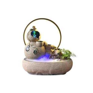 Imagem de hezhuhe2258 Decoração de mesa fonte de água com pequenas fontes de cachoeira, mesa para relaxamento de meditação (marrom)