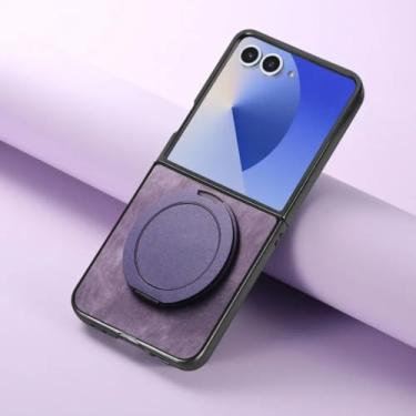 Imagem de Capa para Galaxy Z Flip6 com suporte giratório 360° e capa magnética de couro (para Galaxy Z Flip6/roxa)