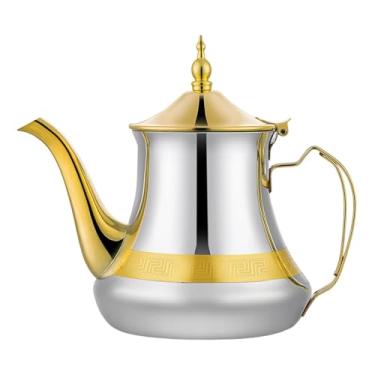 Imagem de KiBcsLic Bule de chá de aço inoxidável, infusor, multiuso, bule de óleo de cozinha com alça, de café de 1,4 L, chaleira de metal para restaurante doméstico, Ouro Prata
