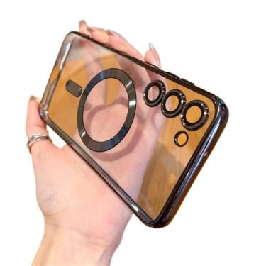Imagem de Capa magnética transparente de carga sem fio revestida para Samsung Galaxy S22 S21 S20 FE S23 Note 20 Ultra Plus capa de TPU macia, preta, para Samsung S23Ultra