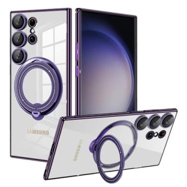Imagem de Capa de anel transparente magnético para samsung galaxy s23 s22 ultra plus a52 a54 a14 a34 s23 ultra s22ultra capa de lente, roxo, para samsung a34
