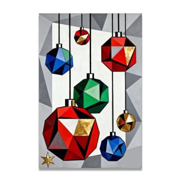 Imagem de LKXGRRSFG Impressão em tela de Natal inspirada em cubistas de tamanho inconsistente, decoração de parede moderna de férias com linhas ousadas para sala de estar 80 x 120 cm sem moldura