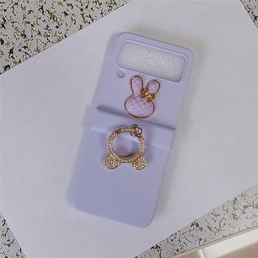 Imagem de Coelho coelho glitter urso anel sólido branco caso para samsung galaxy z flip 3 4 5g z flip5 flip4 zflip5 capa traseira, c, para z flip 5
