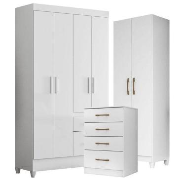 Imagem de Guarda Roupa Infantil Madri Com Cômoda Ms913 E Armário Multiuso New íris Branco Brilho – Moval