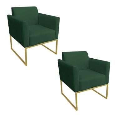 Imagem de Kit 02 Poltronas Marisa Verde Base Dourado