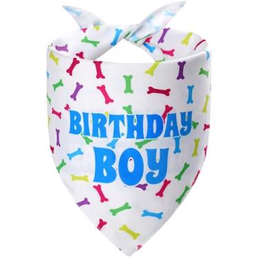 Imagem de Agroon Bandana de aniversário para cachorro azul menino grande 1 peça, lenço de osso colorido com 2 padrões, lenço durável triangular reversível babadores para filhotes de estimação