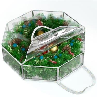 Imagem de homyfort Recipiente de armazenamento de guirlanda de Natal de 76 cm – Bolsa de guirlanda resistente à prova d'água com alças reforçadas, suporte de guirlanda de PVC transparente para guirlanda de