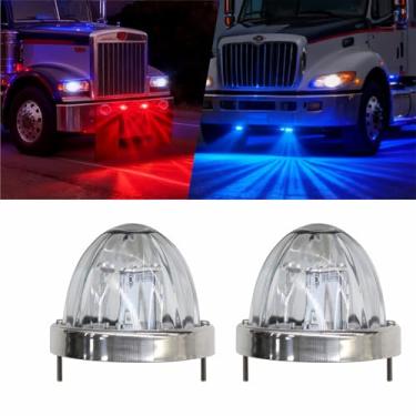 Imagem de 2 peças de luzes de seta de LED vermelho azul LED, luzes de melancia de vidro com bisel, lente transparente, compatível com Kenworth, Peterbilt, caminhões Freightliner
