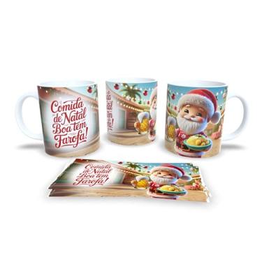 Imagem de Caneca de Natal com Papai Noel Surfista, Porcelana Branca, Tema Tropical, Decoração Praiana de Natal (19991)