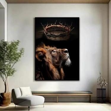 Imagem de Quadro Decorativo Religioso Coroa de Espinhos, com Moldura Preta Retangular de 2cm, ideal para ambiente de Sala de estar, jantar, reuniões, Quarto e Hall de entrada 60x90cm
