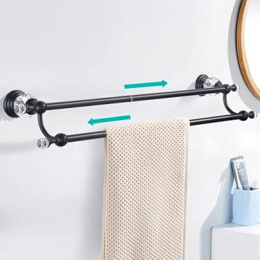 Imagem de Suporte de toalha preto cristal duplo ajustável 33 a 63 cm, toalheiro para banheiro montado na parede