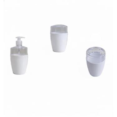 Imagem de Kit Organizador para Banheiro com Porta Sabonete Líquido, Porta Algodão e Porta Escova Dental, Branco, 3 Peças