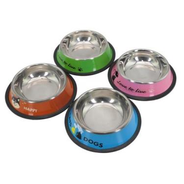 Imagem de Comedouro Inox Cão Gato Base Antiderrapante Lovely Vibe, 16 cm