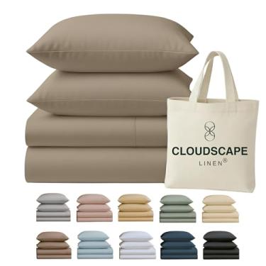 Imagem de Conjunto de lençóis King Size Cloud Scape Linen 400 fios - 100% algodão egípcio, macio, durável e respirável, bolso profundo de até 41 cm, cinza-acastanhado