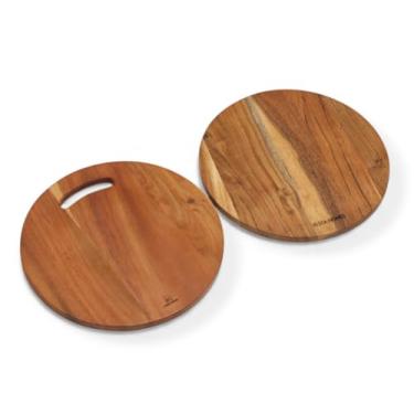 Imagem de Vesta Homes Tábuas de corte redondas para cozinha, conjunto de 2 tábuas grandes de madeira |Tábua de charcutaria de acácia|Tábua de servir para frutas, legumes e queijo|30,5 x 30,5, 29,5 x 29,5 cm|