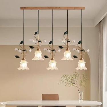 Imagem de Lustre Americano Pastoral com Criatividade Francesa e Flores para Sala de Estar, Sala de Jantar, Quarto, Escritório, Casa de Campo ou Escada - Luminária Pendente LED (HB 5 Lâmpadas)