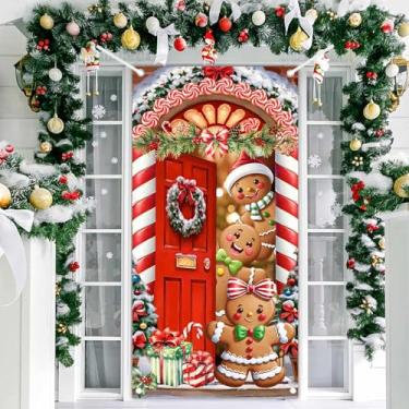 Imagem de AIBIIN Capa de porta de homem de gengibre de Natal capa de porta frontal de biscoito de gengibre doces decorações de pendurar de Natal e ano novo para festa em casa