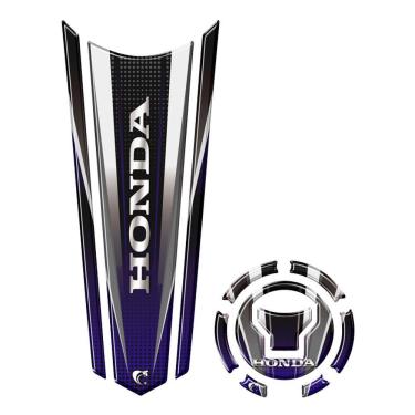 Imagem de Adesivo Resinado Protetor Tanque E Bocal Gravatona Honda Acima 2018 Azul E Preto