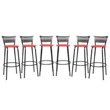 Imagem de Banquetas Junco Degradê Cyber Estrutura Preta Ideal para Bancada Balcão e Cozinha Kit 06 Unidades - Itagold (Vermelho)