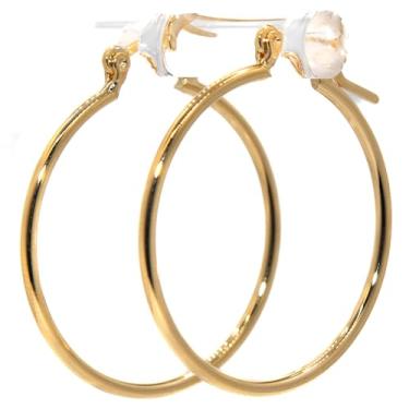 Imagem de INFINITY Brincos banhados a ouro 18 quilates para mulheres | Brinco de argola fino e liso tamanho G | Hipoalergênico | Brincos minimalistas, estéticos, leves, elegantes, banhados a ouro | Presentes