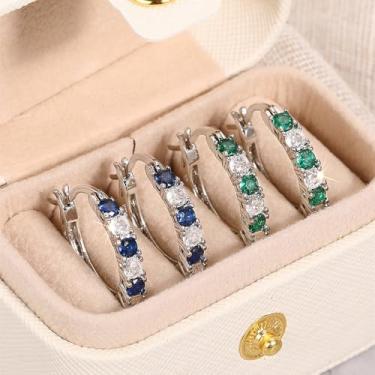 Imagem de Conjunto de 2 pares de brincos de argola delicados com zircônia cúbica verde/azul joias modernas para mulheres, One, Latão, Zircônia cúbica