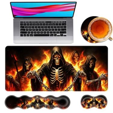 Imagem de TOEMZTFT Mouse pad grande e descanso de pulso para teclado, almofada de mesa para teclado e mouse, mouse pad grande 4 em 1 para jogos com suporte de pulso, tapete de mesa para jogos de estudo de