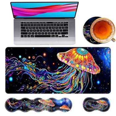 Imagem de TOEMZTFT Tapete de mouse grande e descanso de pulso para teclado, almofada de mesa para teclado e mouse, mouse pad grande para jogos 4 em 1 com suporte de pulso, tapete de mesa para jogos de estudo de