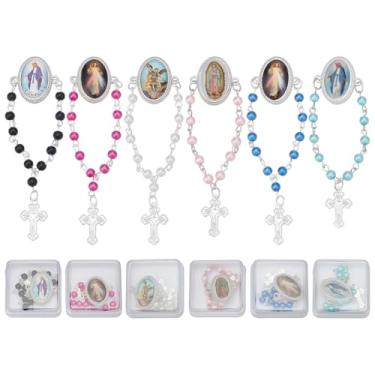 Imagem de ORIGACH 24 peças, 6 estilos, broche de lapela do rosário de Maria e Jesus com caixa de presente, lembrancinha de festa de batismo para convidados religiosos católicos, lembrancinhas de comunhão